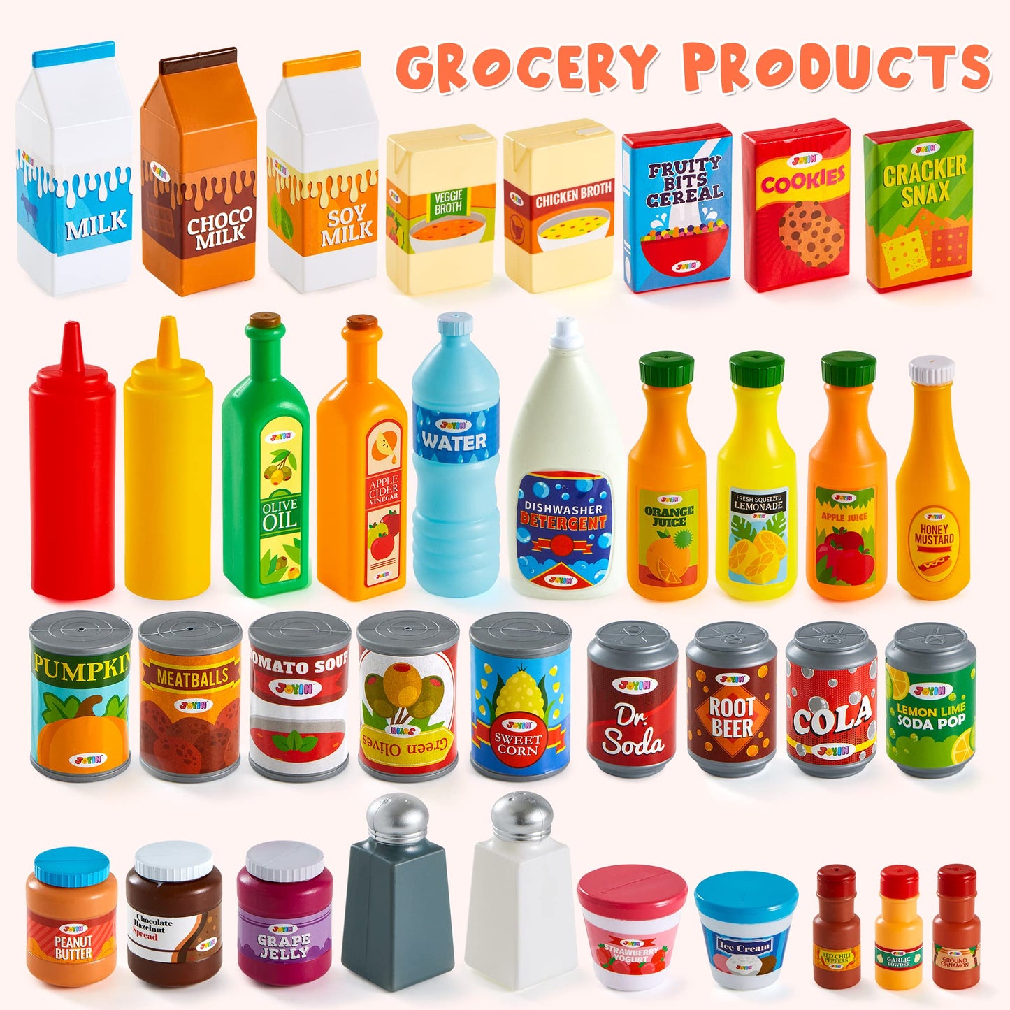 JOYIN 200 Pieces Kids Play Food Deluxe Pretend Food Set Play, Toy Food, Play Kitchen Accessories with Realistic Colors, Toddler