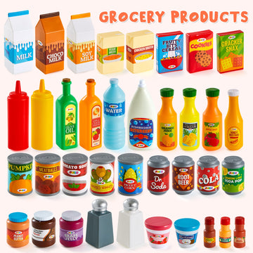 JOYIN 200 Pieces Kids Play Food Deluxe Pretend Food Set Play, Toy Food, Play Kitchen Accessories with Realistic Colors, Toddler
