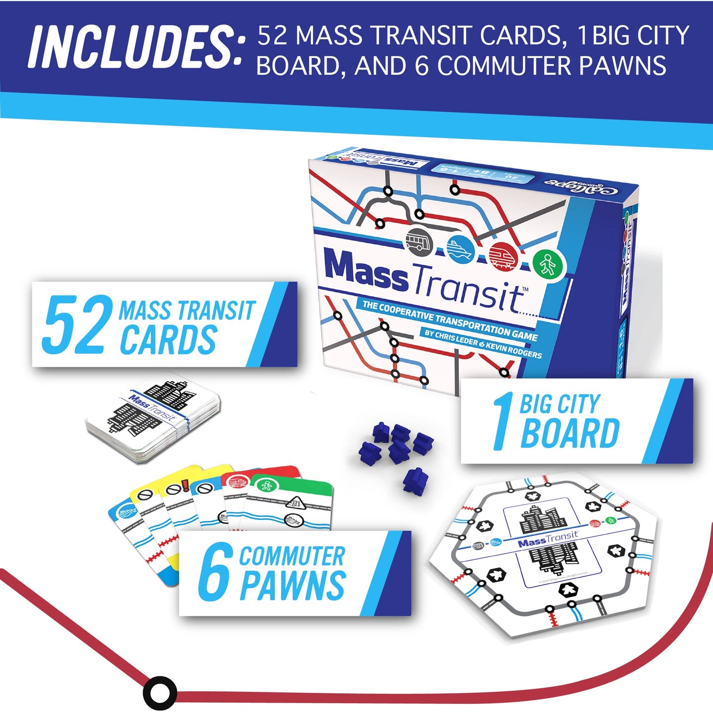 Calliope Mass Transit Cooperative Game - Fast-Paced Fun for 1-6 Players - Multicolor Cardstock - Model CLP141