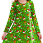 Little Girl Christmas Green Dress Cute Green Ugly Xmas Long Sleeve Fancy Printed Swing Dresses 7-8 Years