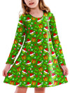 Little Girl Christmas Green Dress Cute Green Ugly Xmas Long Sleeve Fancy Printed Swing Dresses 7-8 Years
