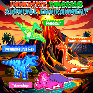 Coodoo Dinosaur Toys Magnetic Tiles Set - STEM Learning Blocks for Kids 3-13 Years - Montessori Lava Dinosaur World Games