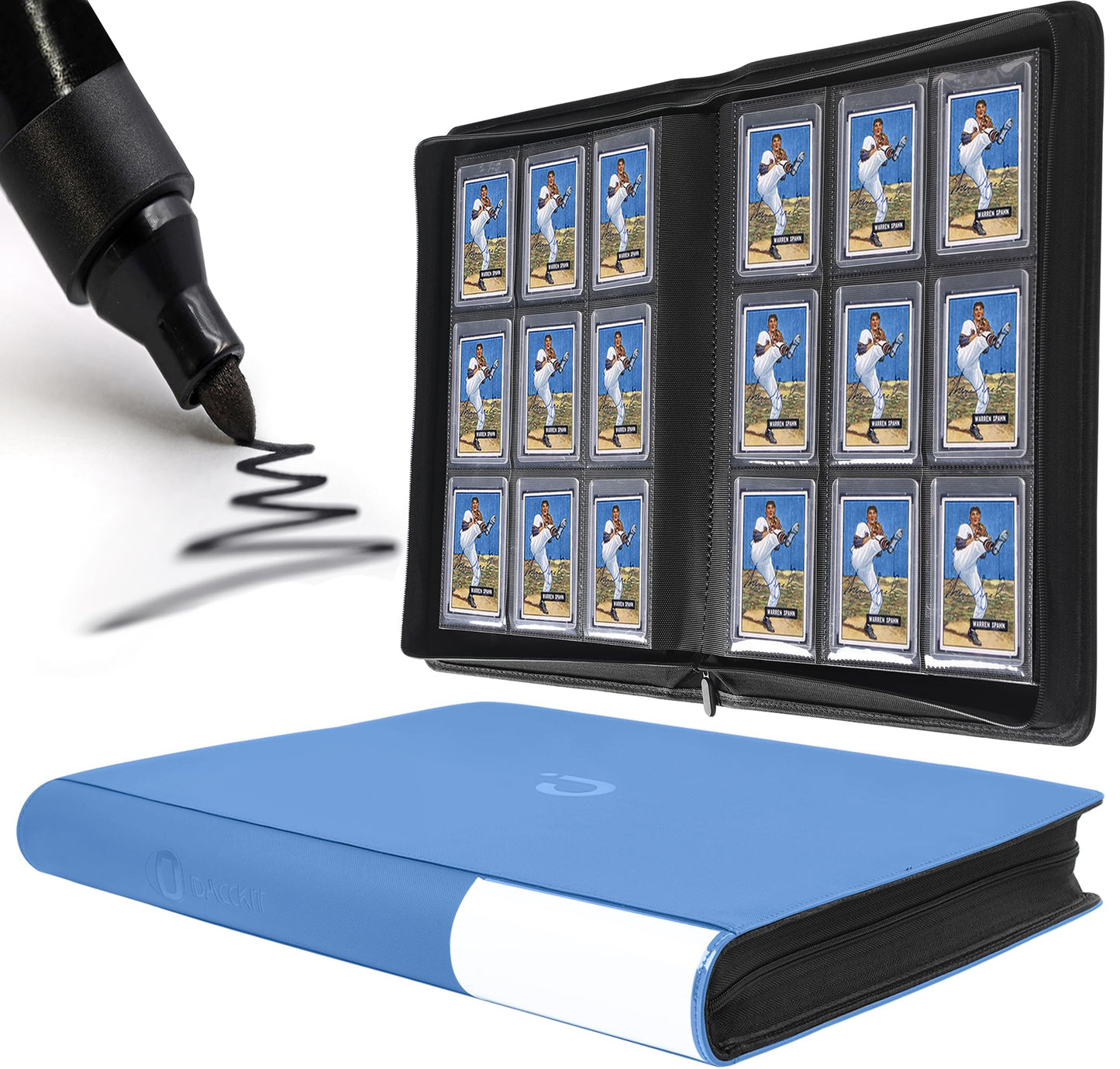 Toploader Binder  Holds 360 Top Loaders - 9-Pocket Top Loader Binder for 3 x 4 Rigid Card Holders for Trading Cards or Sports Cards  Model B - Sky Blue