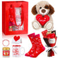Syhood 8 Pcs Valentine Bear Dog Plush Stuffed Animals Gift Set Love Dog Stuffed Animal Roses Bouquet Coffee Mug Heart Crew Socks