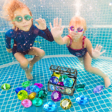 Diving Gem Pool Toy 10Pcs Dishio Big Colorful Diamond Diving Toy With Treasure Box Chest Pirate Pool Toys For Kids Toddlers Underwater Sinking Dive Gemstone For Swimming Bath Birthday Party Decoration