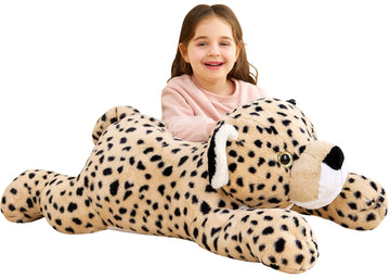 Ikasa Giant Cheetah Stuffed Animal Plush Toy,Large Leopard Cute Jumbo Soft Toys,Huge Big Size Plushy Plushie,Gifts For Kids (Brown, 30 Inches)