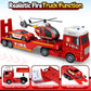 SpringFlower Truck Toddler Boy Toys, 25'' Large Fire Truck Toy with Racing Car and Helicopter,3 in 1 Lights Sounds Fire Truck Bo