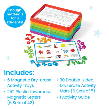 Hand2Mind Alphabet Word Work Small Group Set, Lowercase Magnetic Letters, Magnetic Letter Trays, Phonics Manipulatives, Phonemic Awareness Activities, Science Of Reading Classroom Materials (Set Of 6)