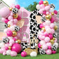 Cow Theme Balloon Arch Garland Kit, Pastel Pearl Pink Gold White Cow Print Latex Balloons Cowgirl First Rodeo Balloon Arch Kit F