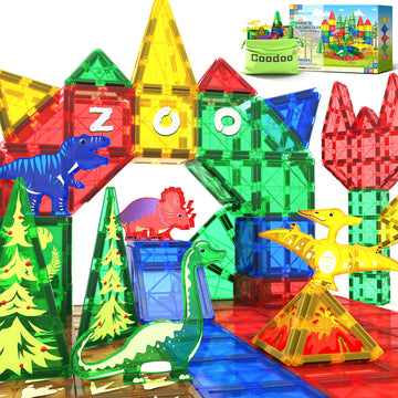 Coodoo Dinosaur Toys Magnetic Tiles Jungle Dinosaur World Starter Set - Kids Games Boys Ages 3-5 4-6 Girls STEM Magnetic Blocks 