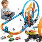 Lilybuds Toy Car Race Track Set For Boys Kids Age 3-5 4-7, Race Tracks With 4 High-Speed Pull Back Race Cars And Crash Zones, Ch
