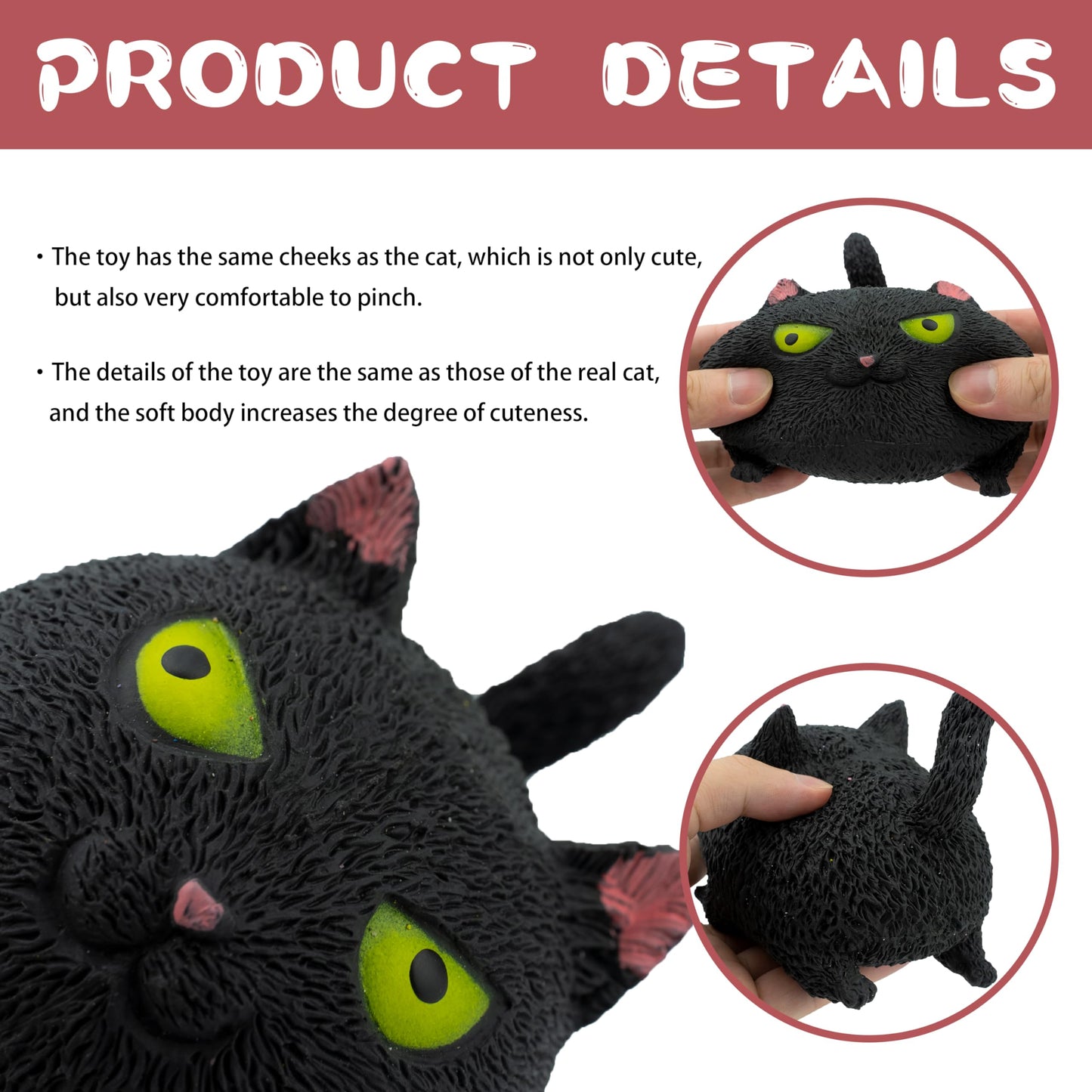 AWANGLUO Squishy Fidget Cat-Shaped Stress Toy, TPR, Black & White, Model HOTTOY01, Anxiety Relief for Kids & Adults