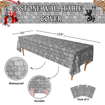 Stone Wall Table Covers (Pack Of 3) - 54'X108' Xl - Medieval Party Decorations, Knight Themed Party Supplies, Castle Parties, Cobblestone, Stone Scene Setter, Knight Birthday Decorations