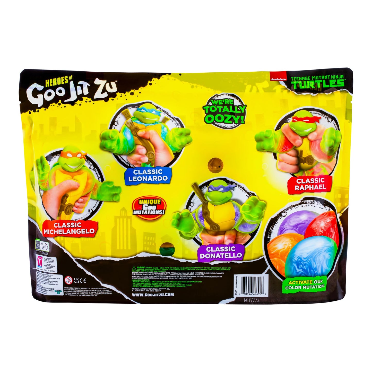 Heroes of Goo Jit Zu Super Oozy Toy Figures 4 Pack - Classic TMNT Donatello, Michelangelo, Leonardo & Raphael - Multicolor, Small, Model 42692