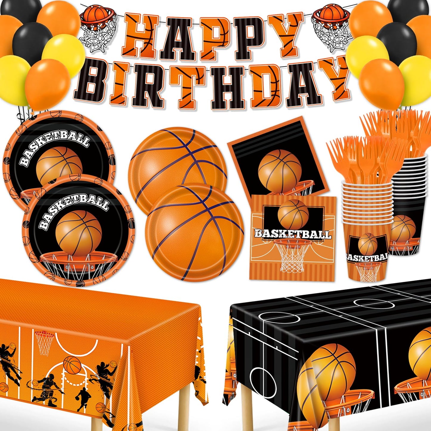 Miucat Basketball Party Decorations, 139Pcs Basketball Party Supplies-Serves 24 with Plates Napkins Cups Tablecloth Birthday Ban