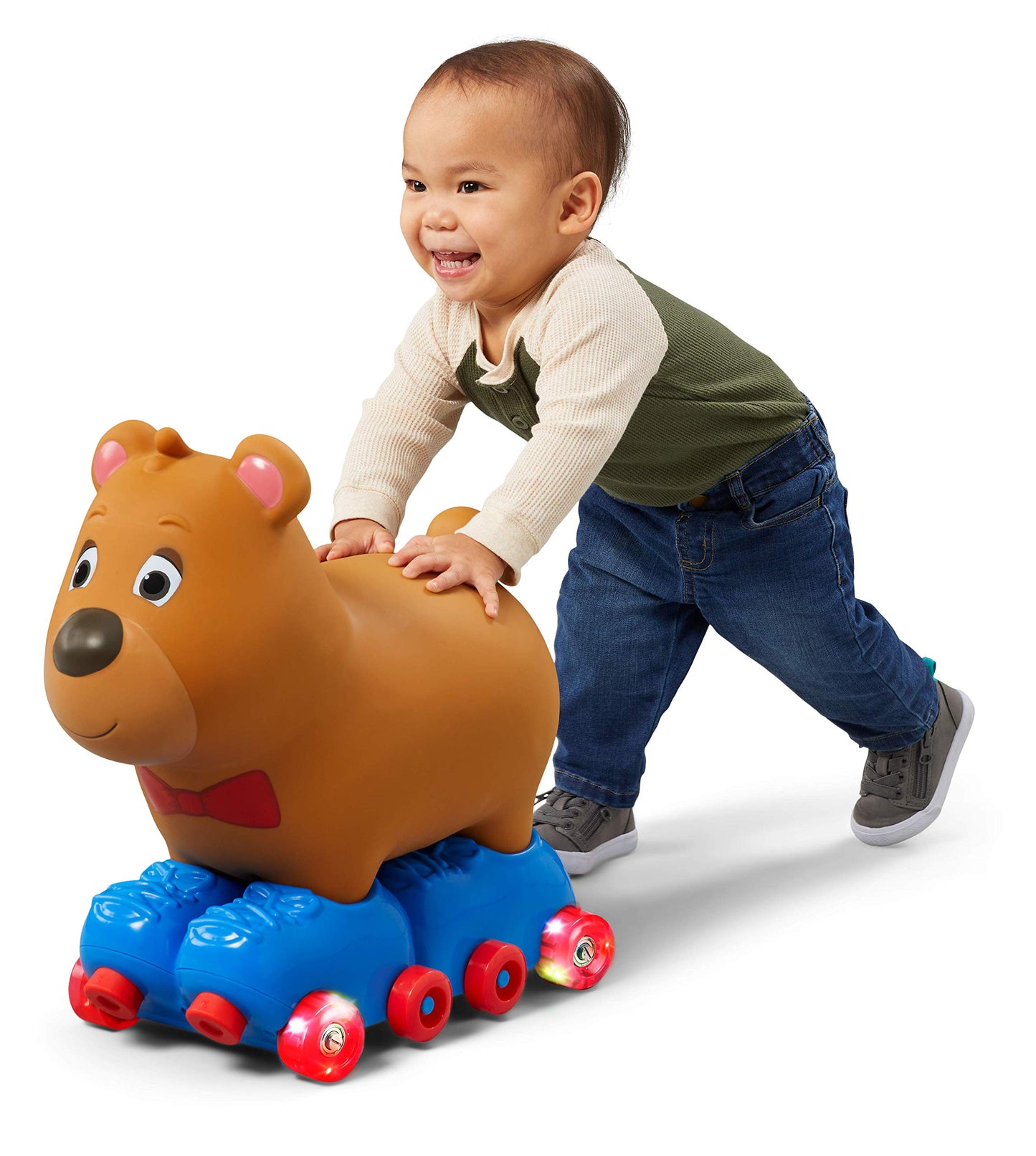 Kid Trax Silly Skaters Bear Toddler Foot to Floor Ride On Toy, Kids 1-3 Years Old, Soft and Inflatable, Single Rider, Light Up L