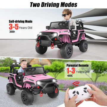 Hikole Kids Ride On Car Truck With Remote Control, 12V Electric Car For Kids, Battery Powered Cars W/Safety Belt,3 Speeds, Spring Suspension, Pink Jeeps Car For Girls