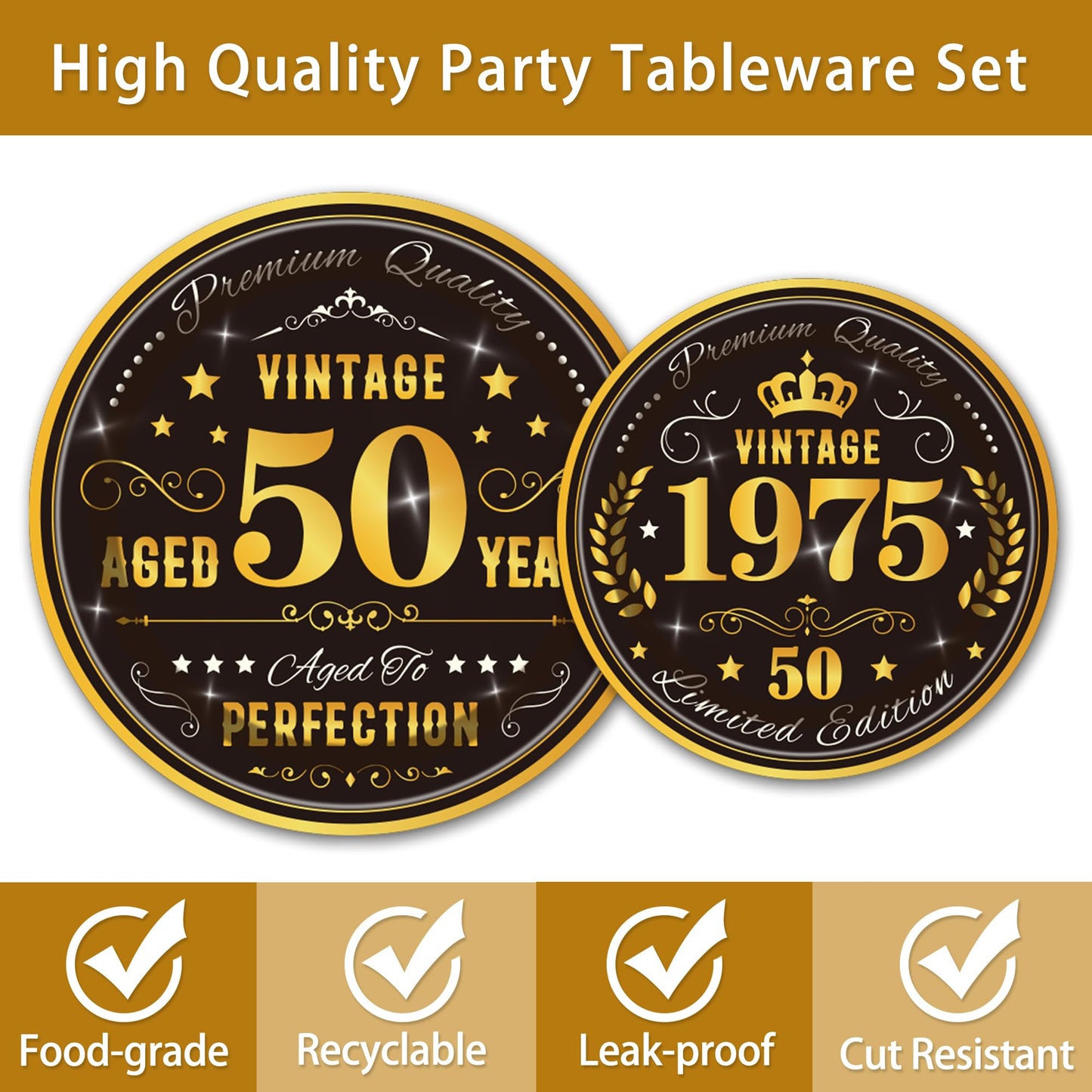 EUOYUFO 96PCS 50th Birthday Plates and Napkins Party Supplies 50th Birthday Decorations for Men 50th Anniversary Decorations Vin