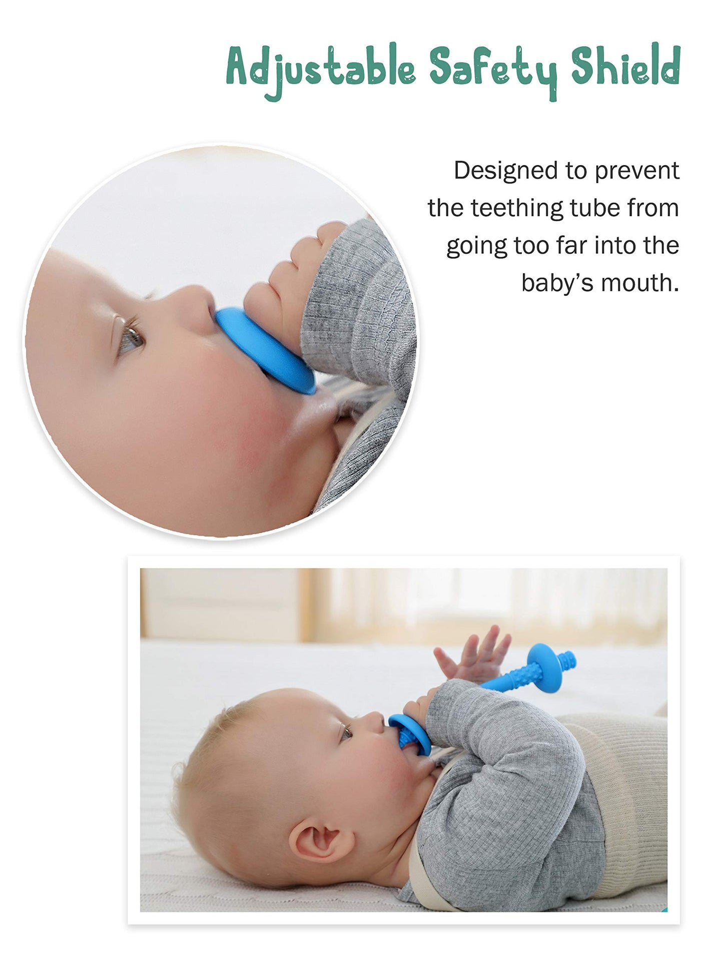 Giftty Teething Tube With Safety Shield Baby Hollow Teether Sensory Toys Gum Massager, Food-Grade Silicone For Infant 3-12 Month