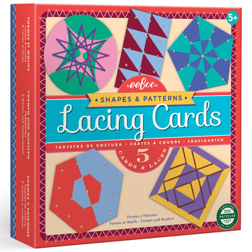 Eeboo Shapes & Patterns Lacing Cards/Set Of 5 Cards/Ages 3+ (Lcgeo)