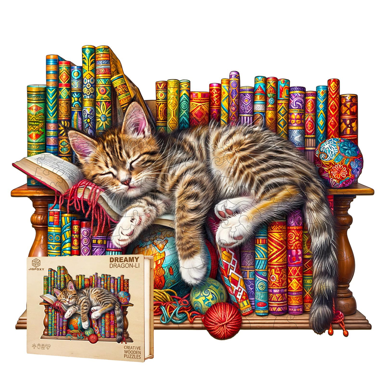 Jigfoxy Wooden Puzzle for Adults, DragonLi Cat Wooden Jigsaw Puzzles for Adult, Unique Animal Shape Wood Cut Puzzles, Christmas 
