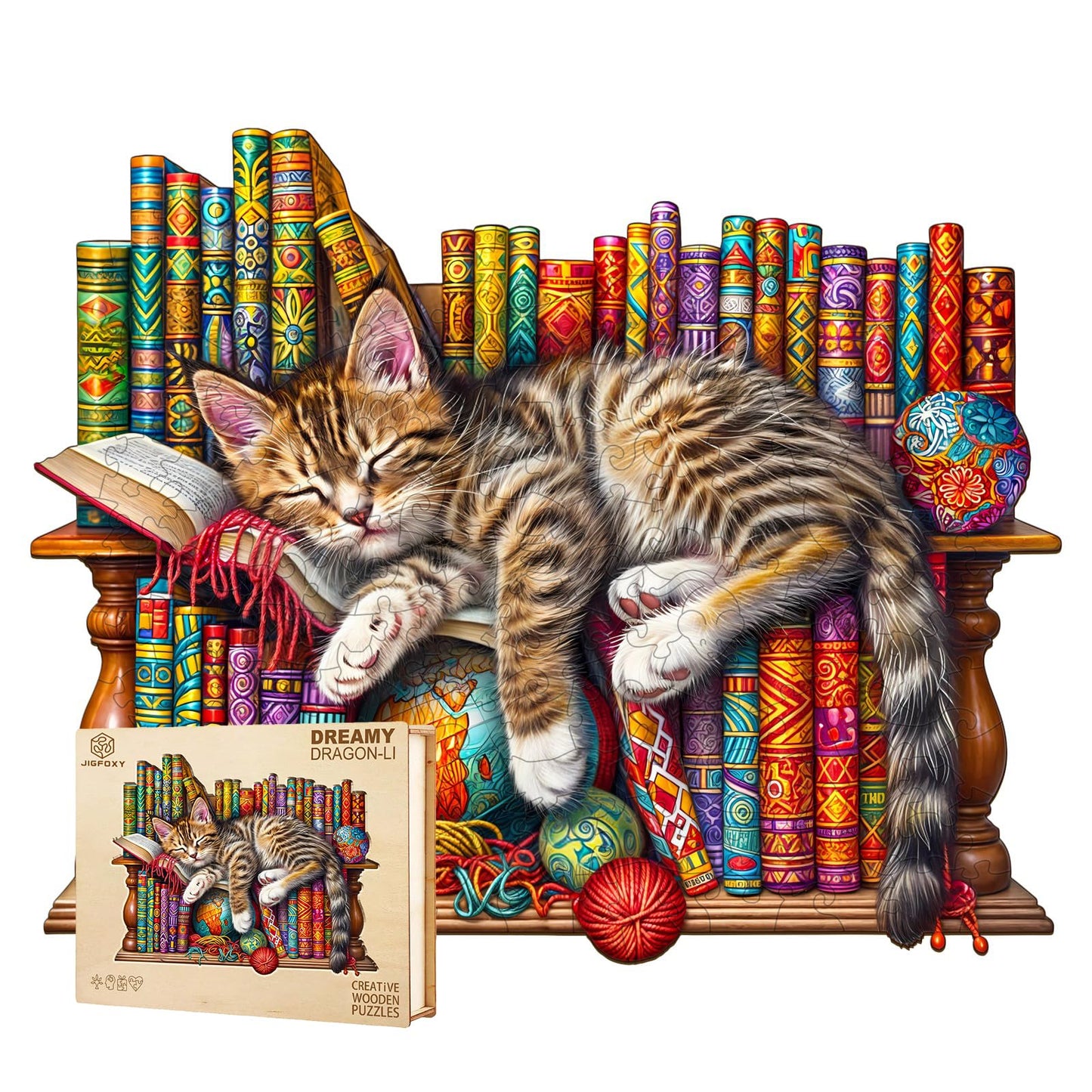 Jigfoxy Wooden Puzzle for mature-themeds  DragonLi Cat Wooden Jigsaw Puzzles for mature-themed  Unique Animal Shape Wood Cut Puzzles  Christmas Thanksgiving Gifts for Friends Family (S-8.5 * 6.9in-100pcs)