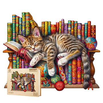 Jigfoxy Wooden Puzzle for mature-themeds  DragonLi Cat Wooden Jigsaw Puzzles for mature-themed  Unique Animal Shape Wood Cut Puzzles  Christmas Thanksgiving Gifts for Friends Family (S-8.5 * 6.9in-100pcs)