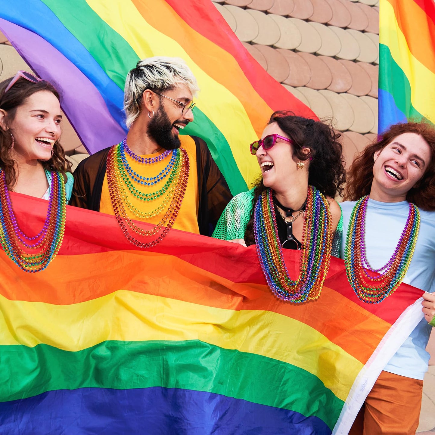 SHAOQINLIN 12 PCS Pride Beads Necklaces, Pride Necklace Accessories, Rainbow Beads Necklaces Bulk, Gay Lesbian Pride Month Parad