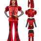 Grivos Girl Red Chrismas Costume For Kid Rise Red Princess Costume Short Sleeves Jacket Top Flared Pants Wig 4Pcs 3-10Y