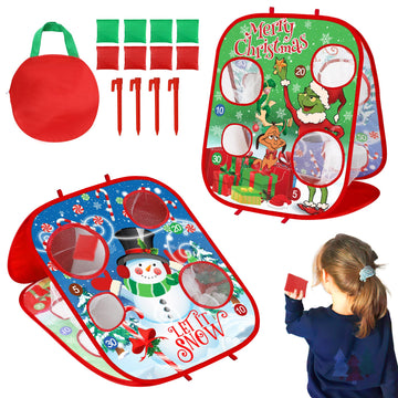Christmas Bean Bag Toss Games For Kids, Christmas Party Games Double-Sided Collapsible Cornhole Board, Carnival Toys Gifts For B