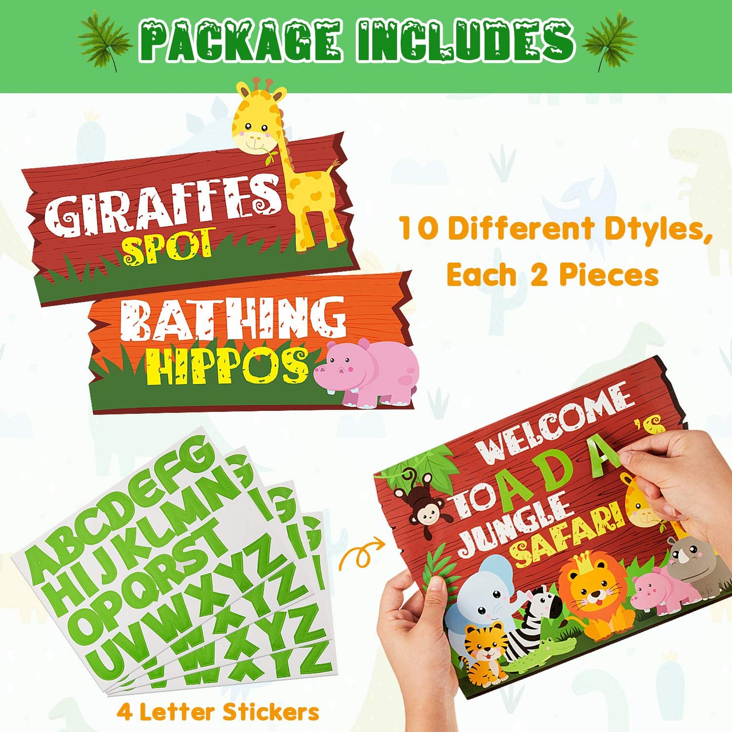 20 Pieces Safari Jungle Party Sign Animal Signs Decorations Wild Animal Directional Signs for Kids Birthday Decorations Welcome