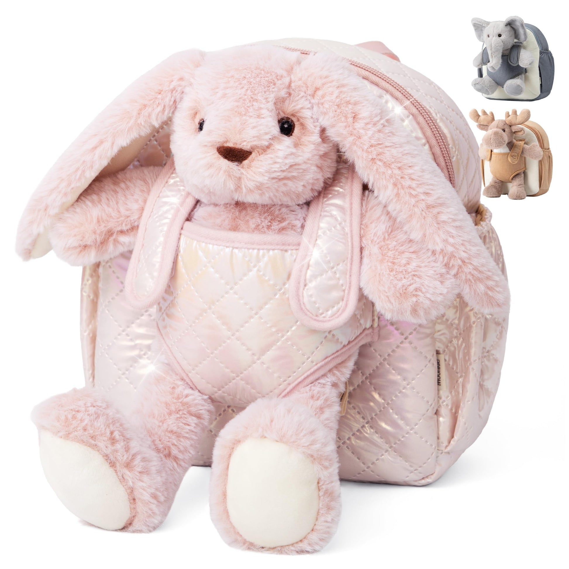 Moonkie Hug & Go Bunny Toddler Backpack - Soft Plush Bag with Detachable Toy for Girls Aged 2-4 | Perfect for Daycare | Travel &