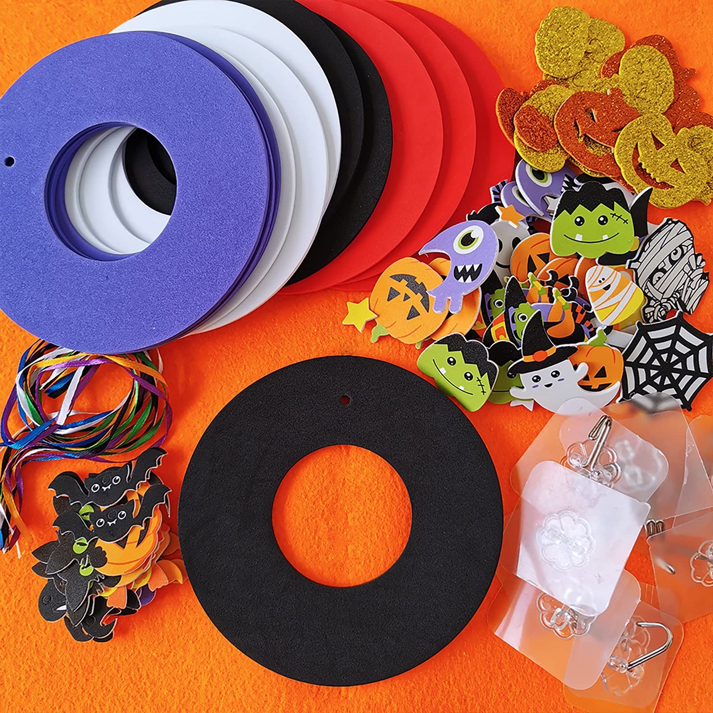 Winlyn 12 Sets Halloween Wreath Decorations Foam Halloween Wreath Signs Craft Kits Pumpkins Jack-O`-Lantern Owl Ghost Witch Bats Monster Stickers For Kids Art Gift Favors Trick-Or-Treaters Front Door