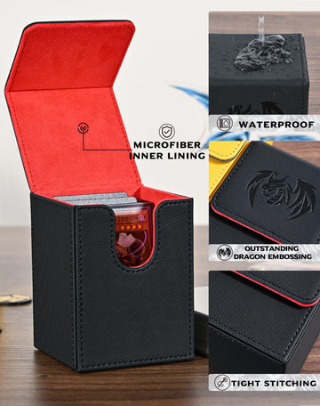 Uaono Card Deck Box For Yugioh Mtg Cards, 100+ Deck Case With 2 Dividers Fits Tcg Ccg, Pu Leather Card Storage Box Compatible With Collectible Trading Cards (Red, Sky Dragon)