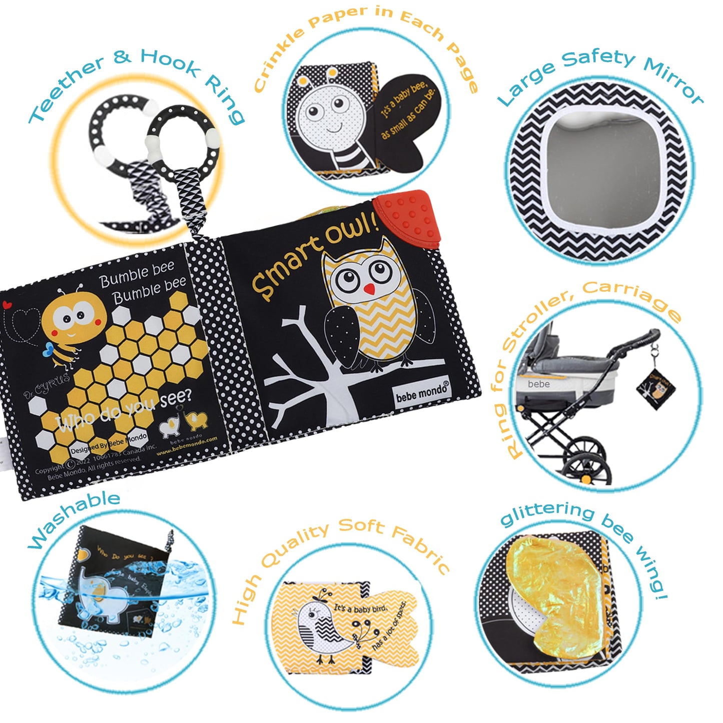 Touch And Feel Cloth Crinkle Books For Babies Infant, Baby Books Toys 0-3-6-12 Months, Christmas Shower Baby Gifts, High Contras