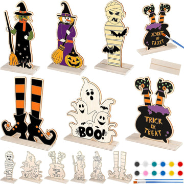 American Elm 6 Pcs Halloween Crafts For Kids | Diy Wooden Painting Kit | Color Your Own Halloween Decorations For Party, Home & 