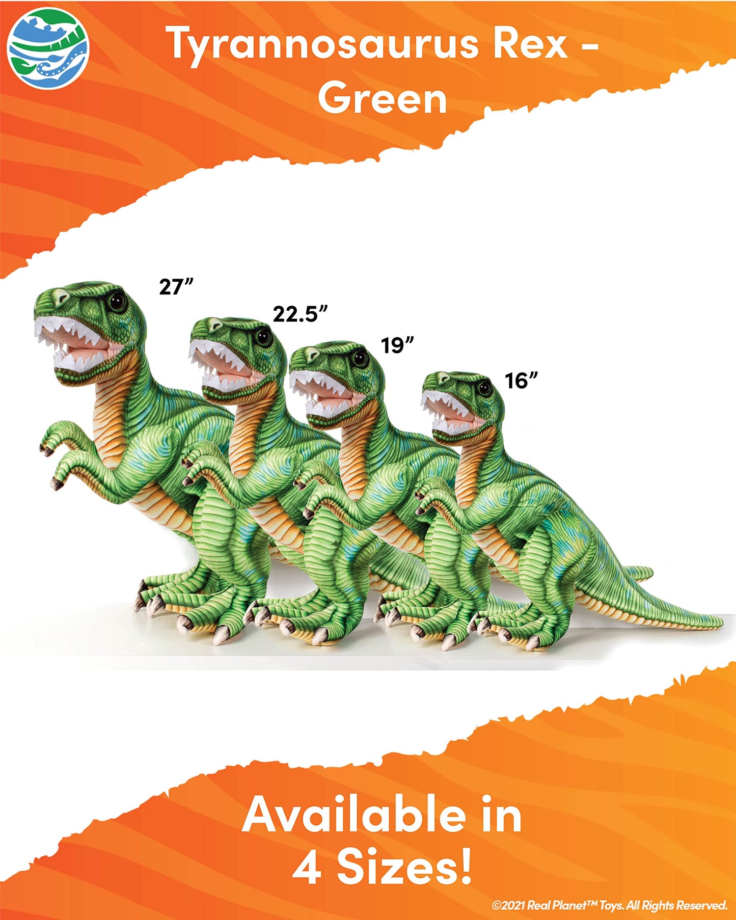 Real Planet 16' T Rex Stuffed Animal - Realistic Dinosaur Plush Toys, Dino Plushie, Cute Dinosaur Plush, Plush Dinosaur Stuffed Animal, (Green T-Rex, 16') (27' Long)