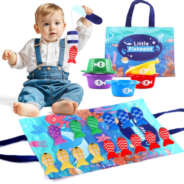Montessori Fish Toys, 22 Pcs Cloth Fishing Game For Toddlers 6 To 12 Months Girls Boys, Baby'S Sensory Toy With Stacking Cups, N