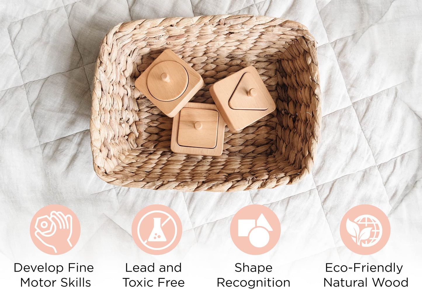 Montessori Shape Puzzle - Baby Puzzles For 1 Year Olds - Baby'S First Puzzle - Knob Wooden Puzzles For Infant And Toddler - Geometric Shapes - 12 Months Babies First Shapes