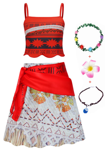 Aovclkid Girls Adventure Costumes Skirt Set Princess Birthday Party Dress Halloween Cosplay Outfits With Accessories(7-8 Years,R