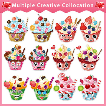 24 Sheets Make-A-Face Cupcake Stickers Make Your Own Dessert Stickers Mix And Match Sweets And Fruit Treats Party Favor Supplies