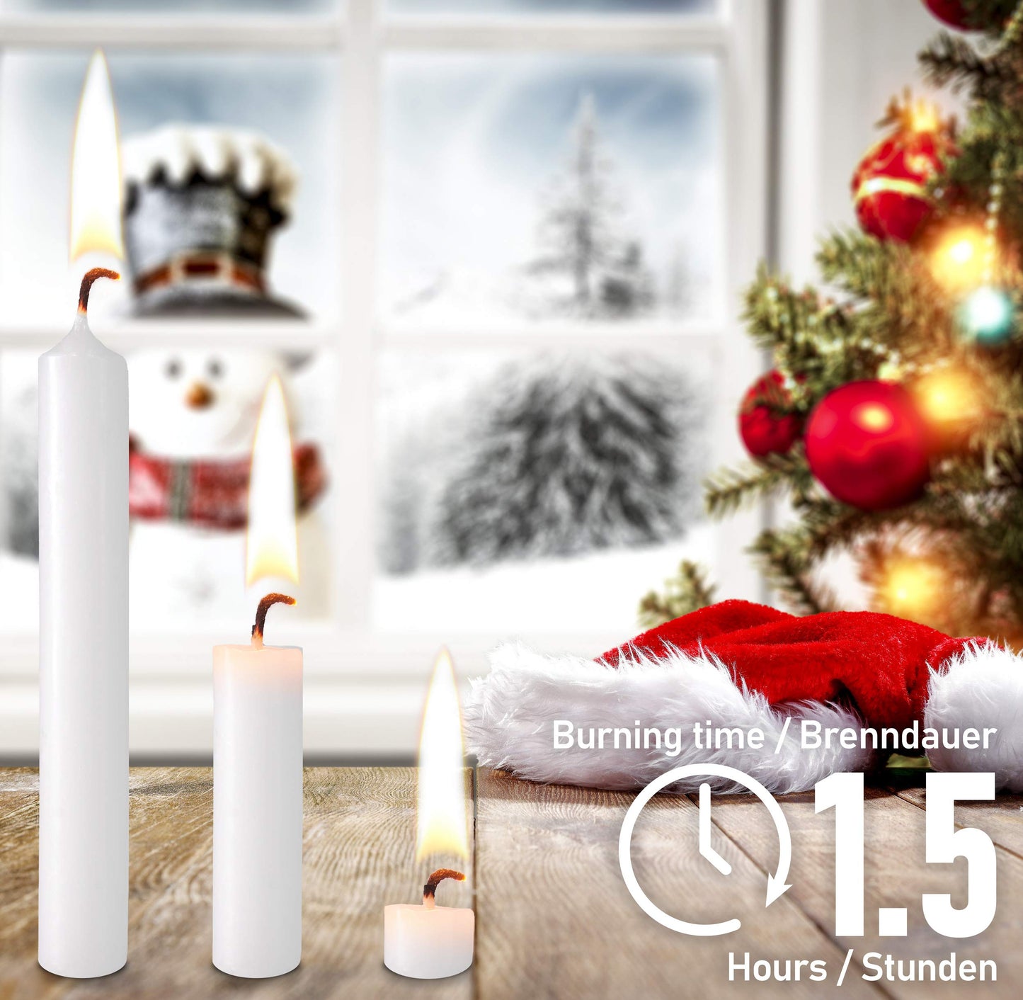 BRUBAKER Tree Candles - Pack of 40 - White - 3 x  Inches - Made in Europe - Christmas Wax Candles for Pyramids, Carousels & Chim