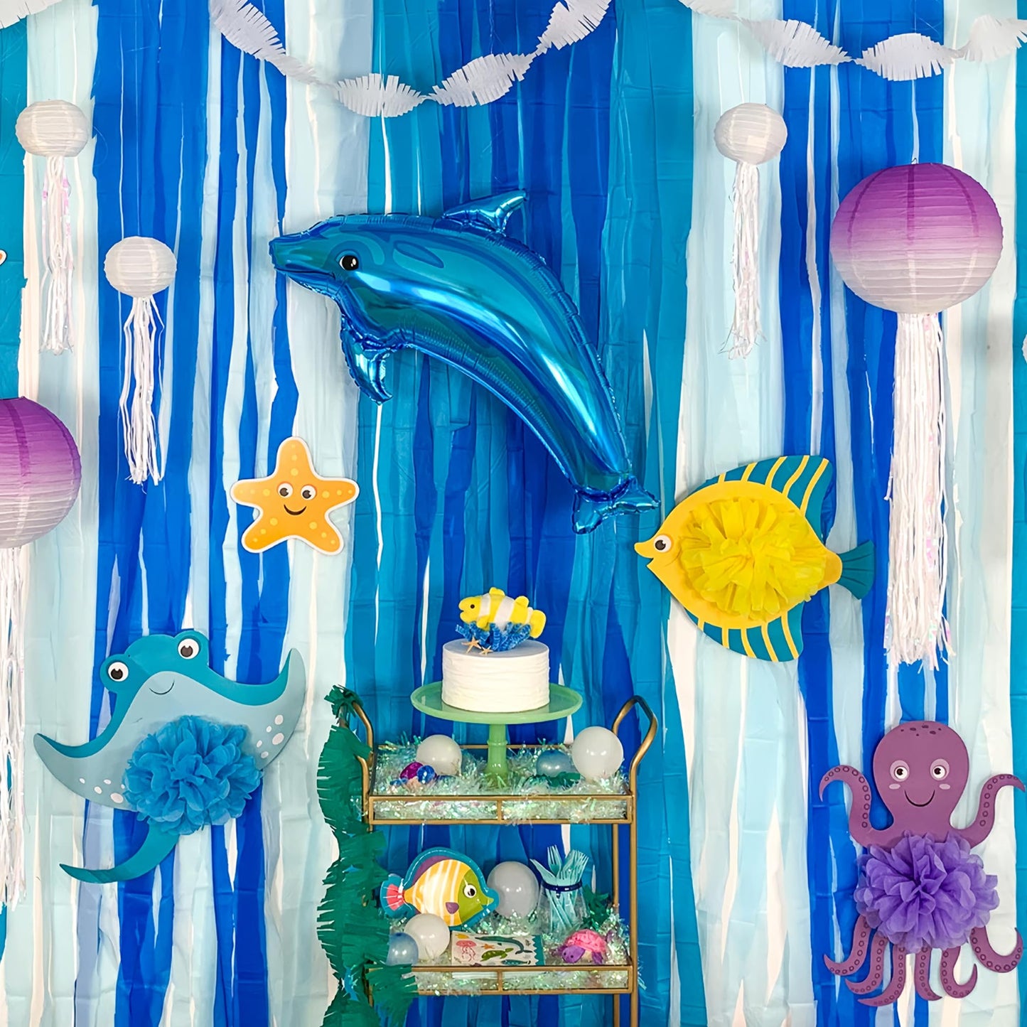 Oun Nana Blue and Green Crepe Paper Streamers, 2.2 x 123 Ft Per Roll, 6 Rolls Birthday Party Streamers for Forest Ocean Theme On