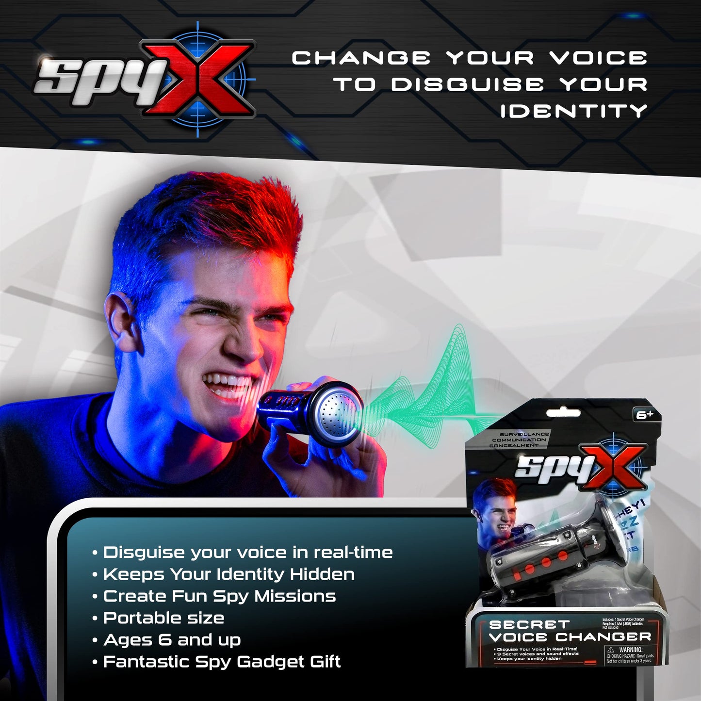 Spyx / Secret Voice Changer. Voice Synthesizer Spy Toy To Disguise Your Voice In Real-Time! Junior Secret Agent / Ninja Toy Gadget. Multi-Voice Amplifier Megaphone For Boys & Girls