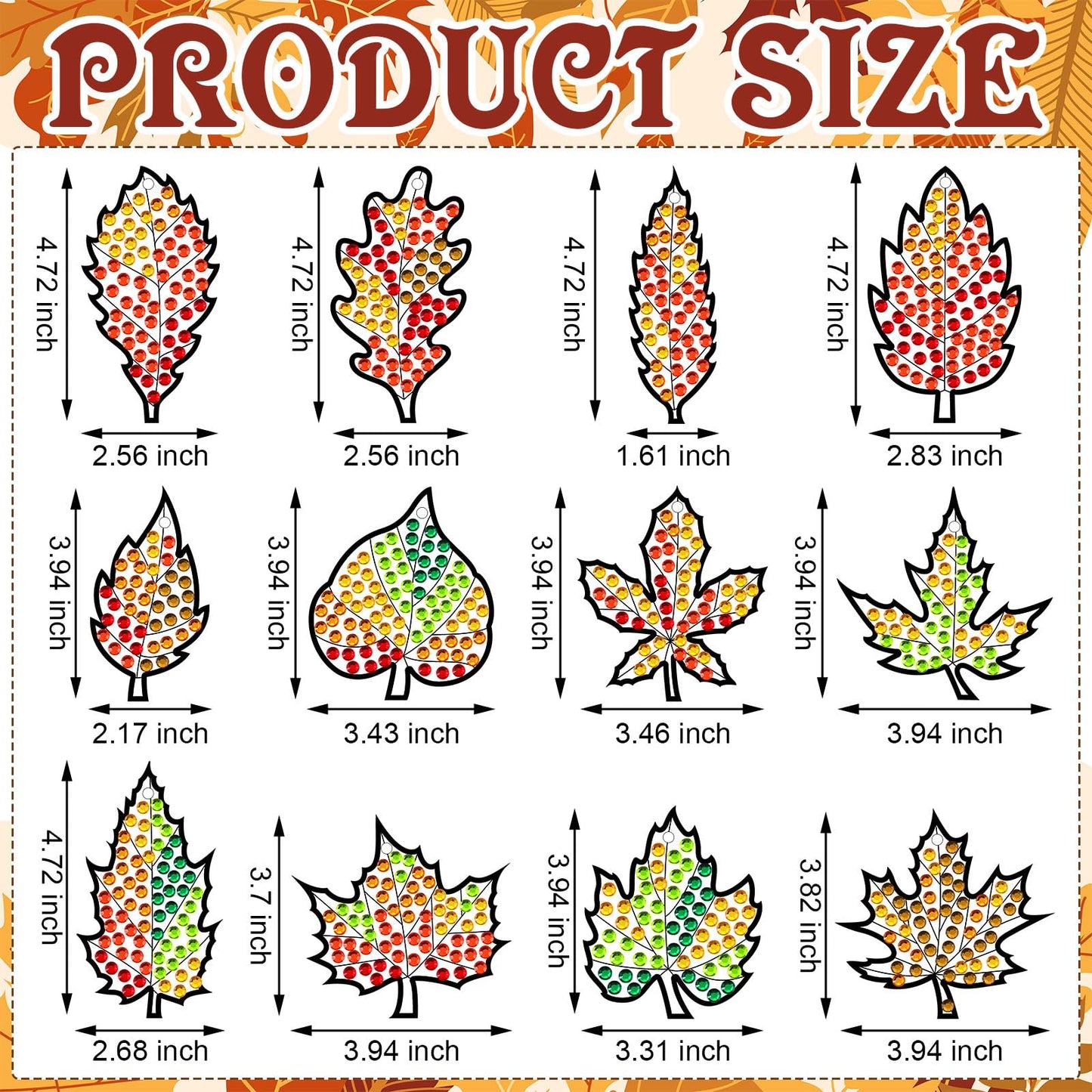 WinnerWhy 36 Sets Maple Diamond Painting Ornaments DIY Gem Window Art Sun Catcher Kits Gemstone Diamond Art Craft and Crafts wit