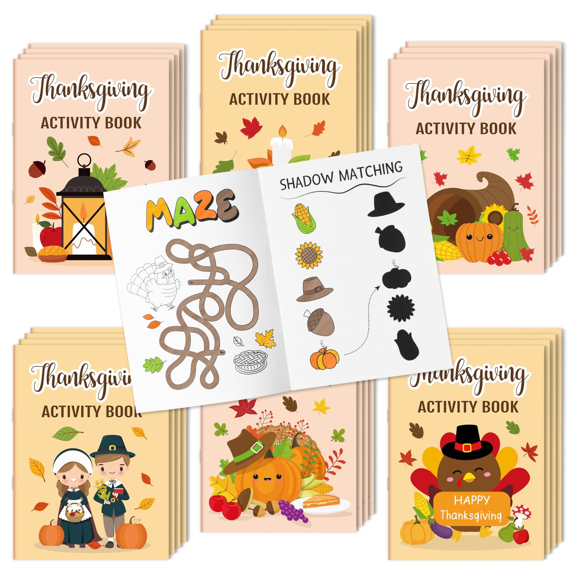 Thanksgiving Activity Books for Kids - Fall Themed Mini Games Coloring Book Set Bulk Mazes Word Search Word Scramble Games DIY B