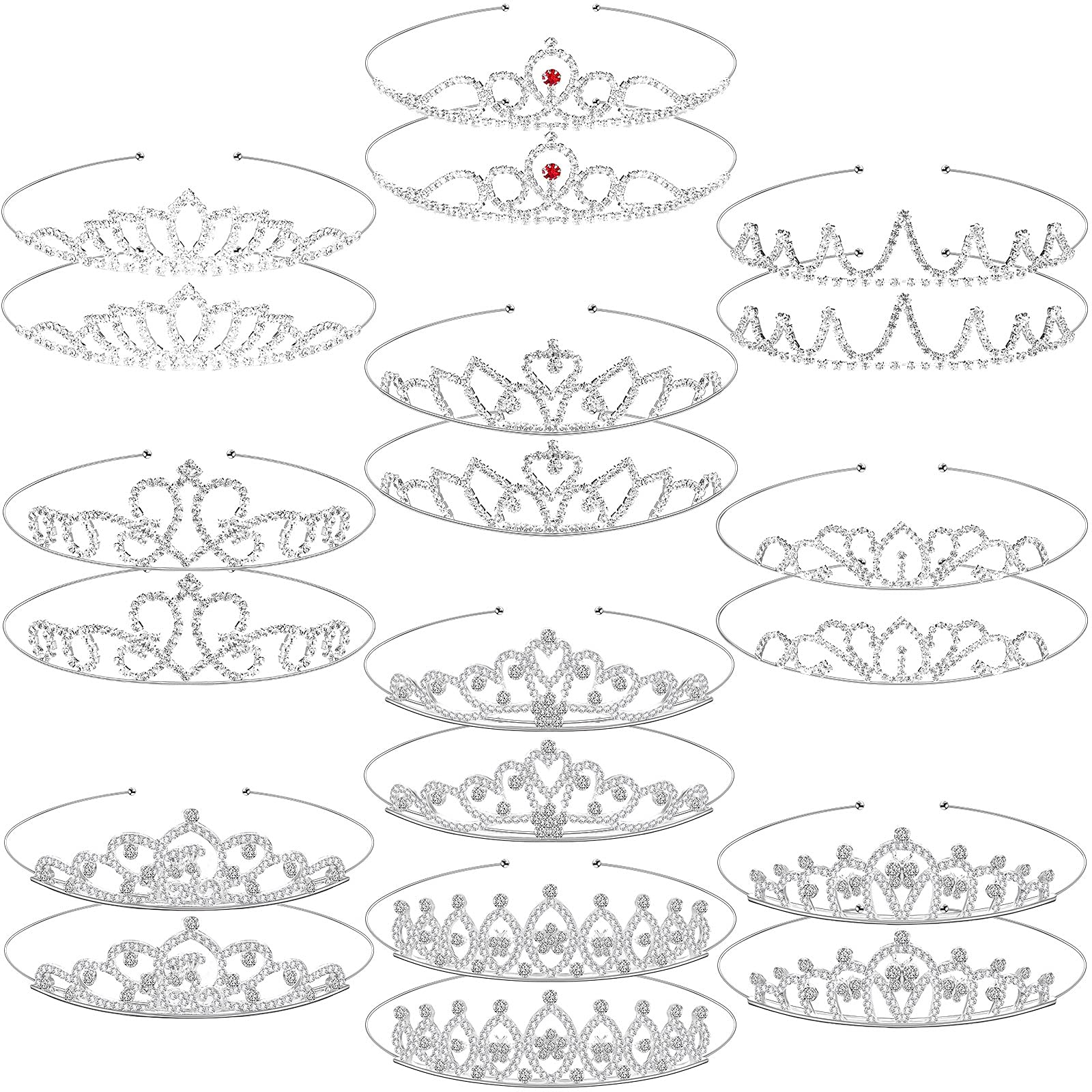 Hicarer 20 Pieces Girls Tiara Crown Silver Princess Crowns Girls Crystal Tiaras Bulk for Wedding Birthday Party Favor (Cute Styl