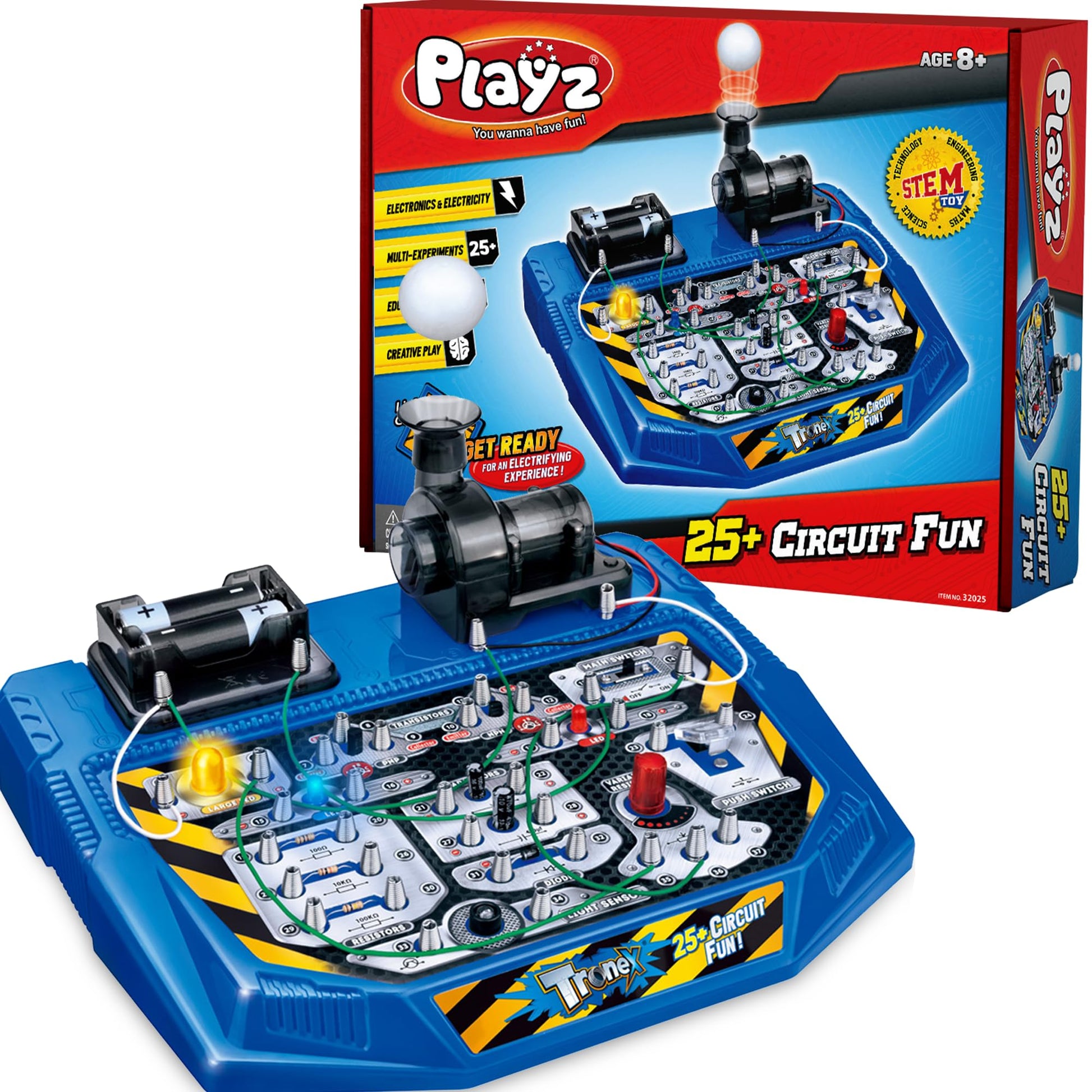 Playz Electrical Circuit Board Engineering Kit For Kids With 25+ Stem Projects Teaching Electricity, Voltage, Currents, Resistance, & Magnetic Science | Gift For Children Age 8, 9, 10, 11, 12, 13+