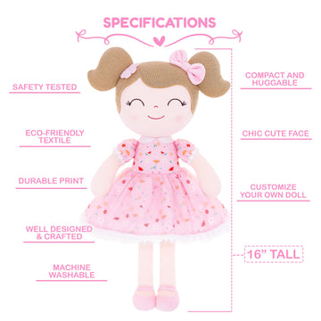 Gloveleya Personalized Doll With Your Name - Cute Floral Pink Custom Soft Plush Doll For Girls Plush Doll Customized Gifts - Muñecas De Trapo Personalizadas Para Niñas