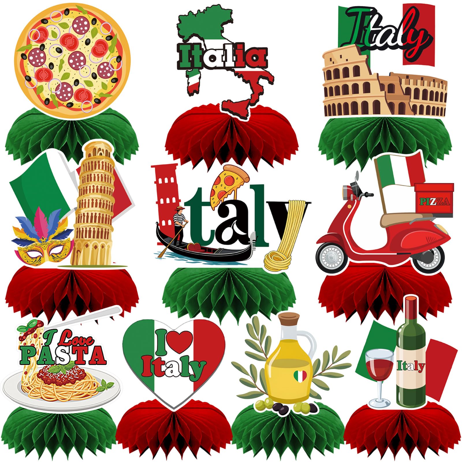 DTOFOOT Italian Party Decorations,10 Pack Italy Honeycomb Centerpieces Red White and Green Table Decor for Italian Themed Birthd